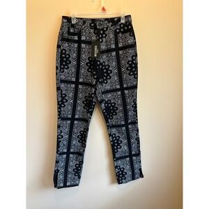 Missguided Bandana Print Wrath Jean Black White Paisley Denim Pants Womens 8 NEW
